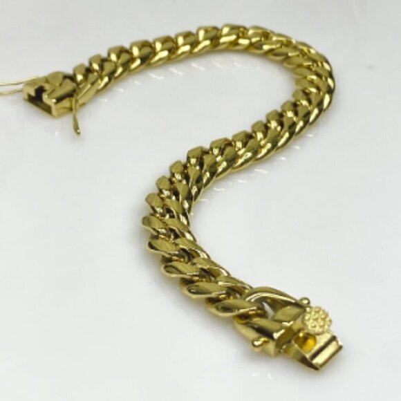Miami Cuban Curb Link Chain Bracelet 316L Gold Plated Stainless Steel - Picture 10 of 12
